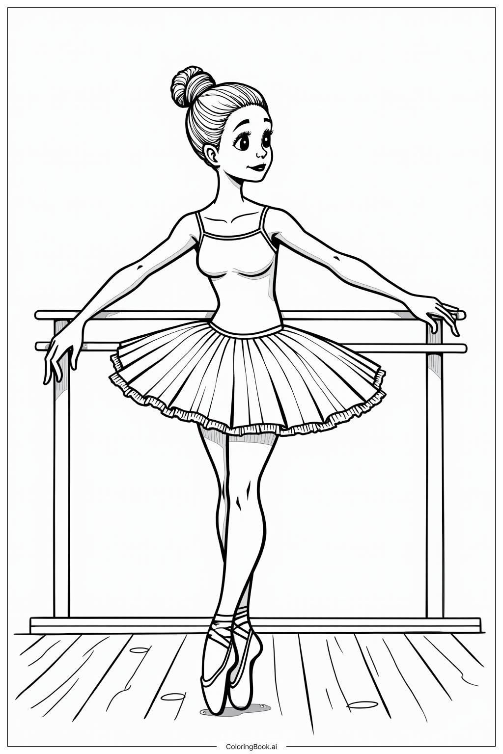  Realistic Ballerina Practicing at the Barre Coloring Page 