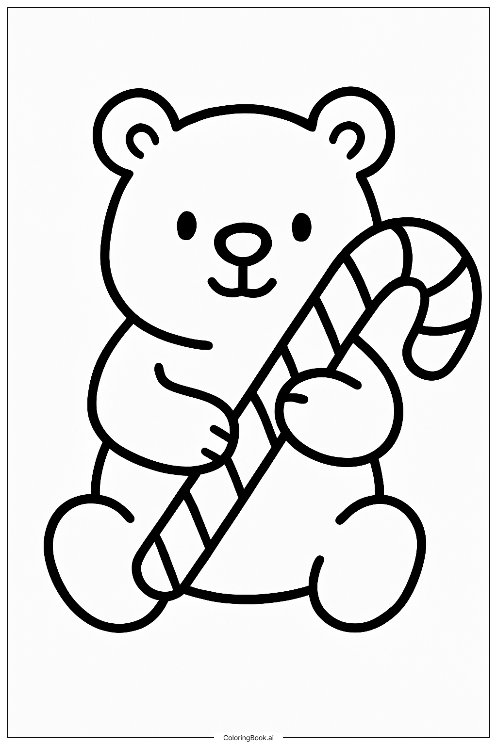  A Cute Bear Holding A Candy Cane Coloring Page 