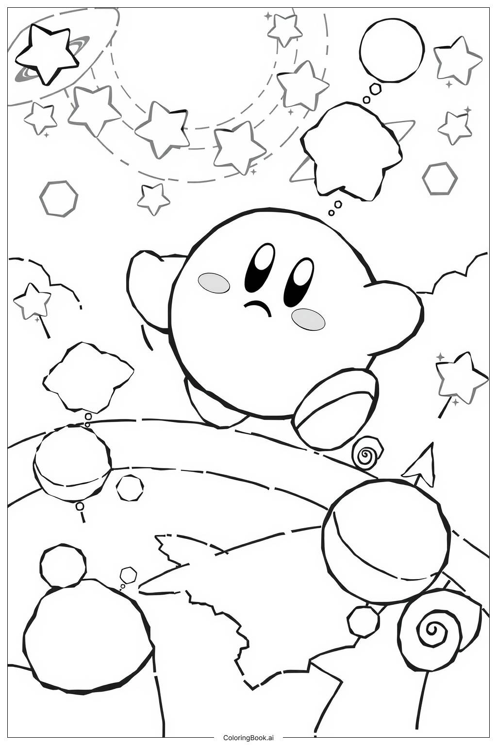  Kirby's adventure in the galaxy Coloring Page 