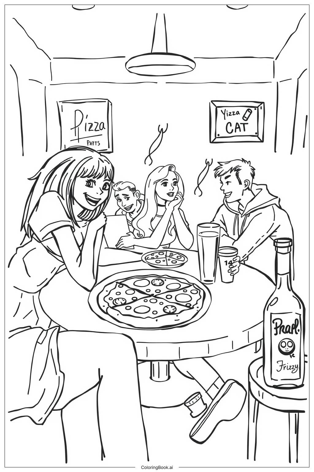  Pizza Party with Friends and Drinks-2 Coloring Page 