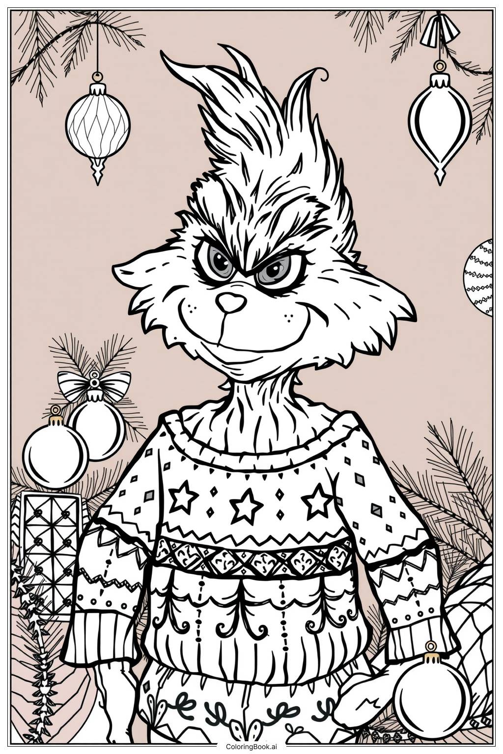  Page de coloriage Bébé Grinch portant un pull de fête-2 