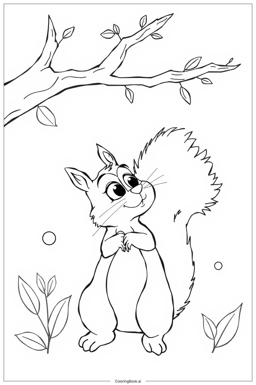  Squirrel Watching Birds from a Tree Coloring Page 