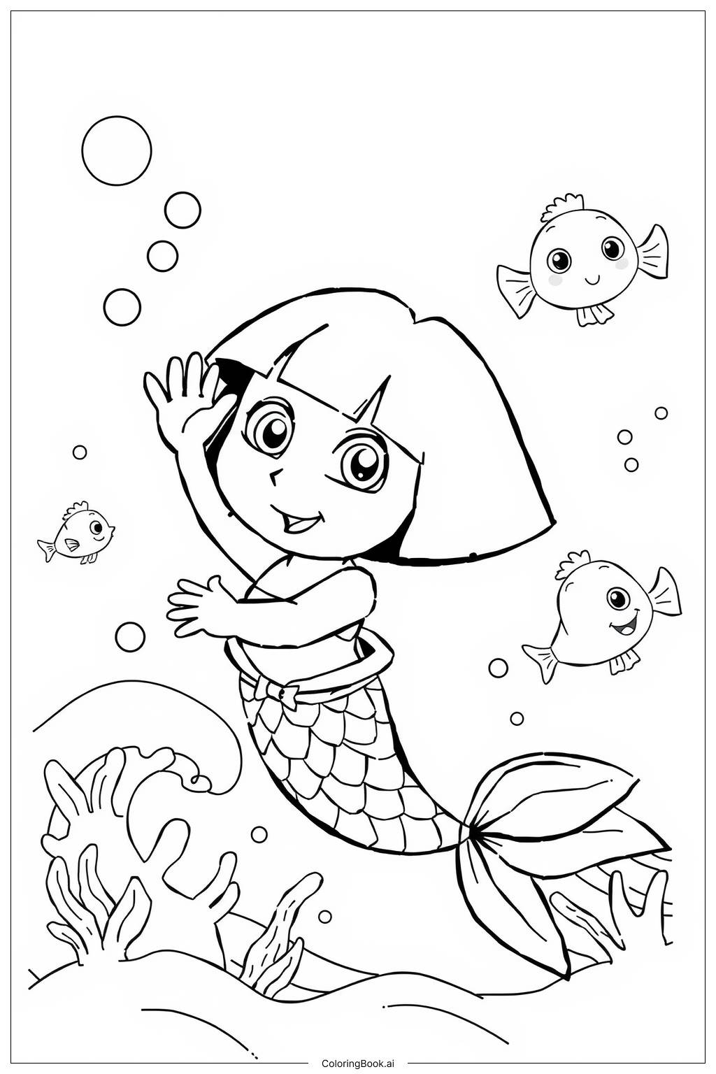  Página para colorear de Dora Exploradora Sirena 