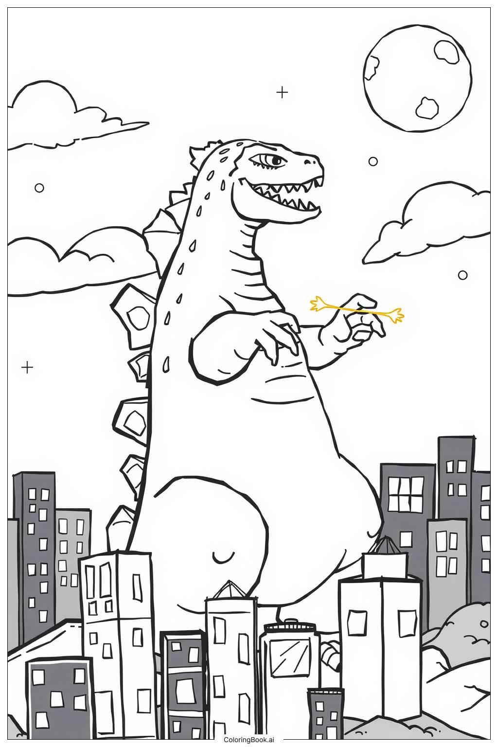  Página para colorear de godzilla city rampage night 