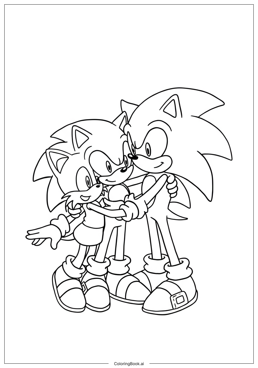  Page de coloriage Câlin de groupe de Sonic et ses amis 