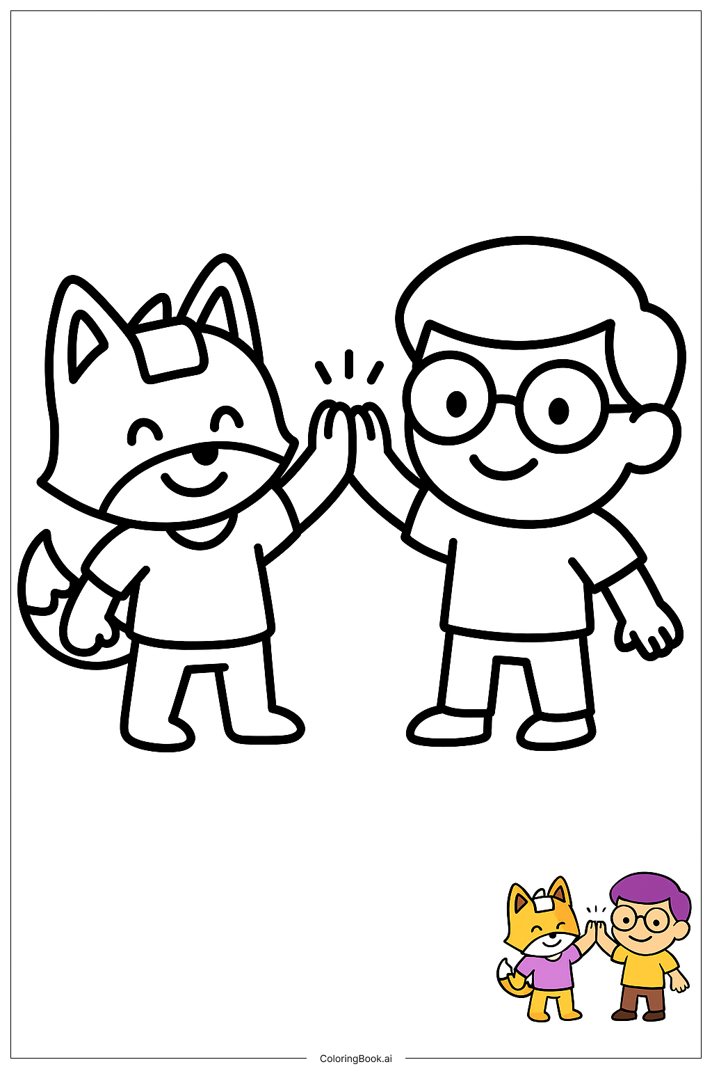  Foxy and Justin Lankybox High-Fiving Coloring Page 