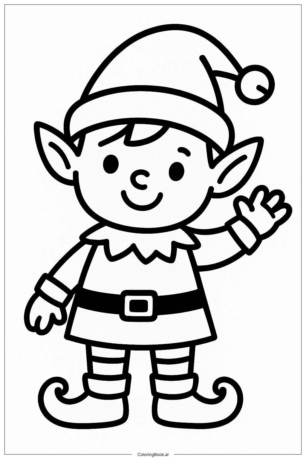  Small Christmas Elf Waving填色页 