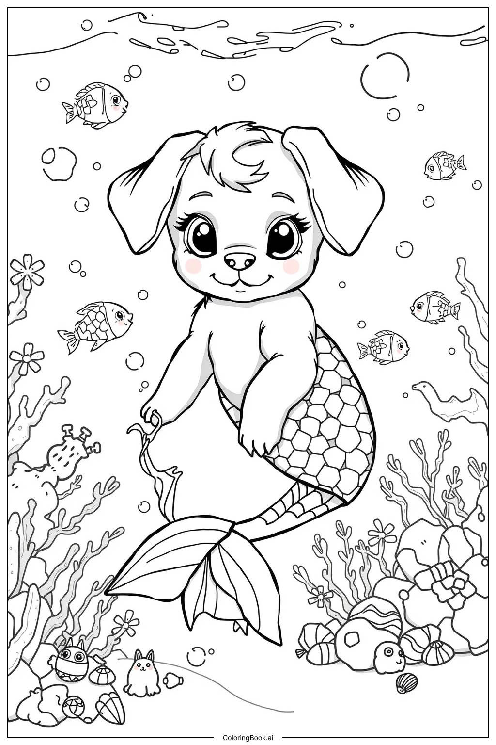  Página para colorear de Juego de Cachorro Sirena 