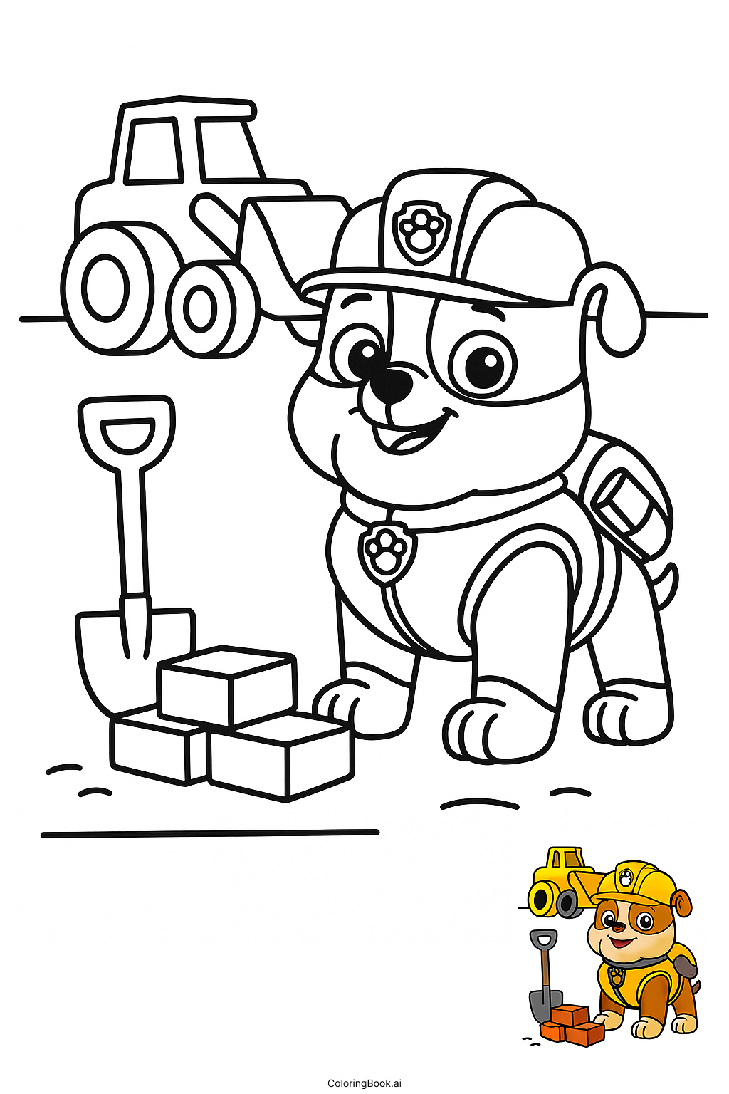  Página para colorir de Rubble Patrulha Canina Canteiro de Obras 