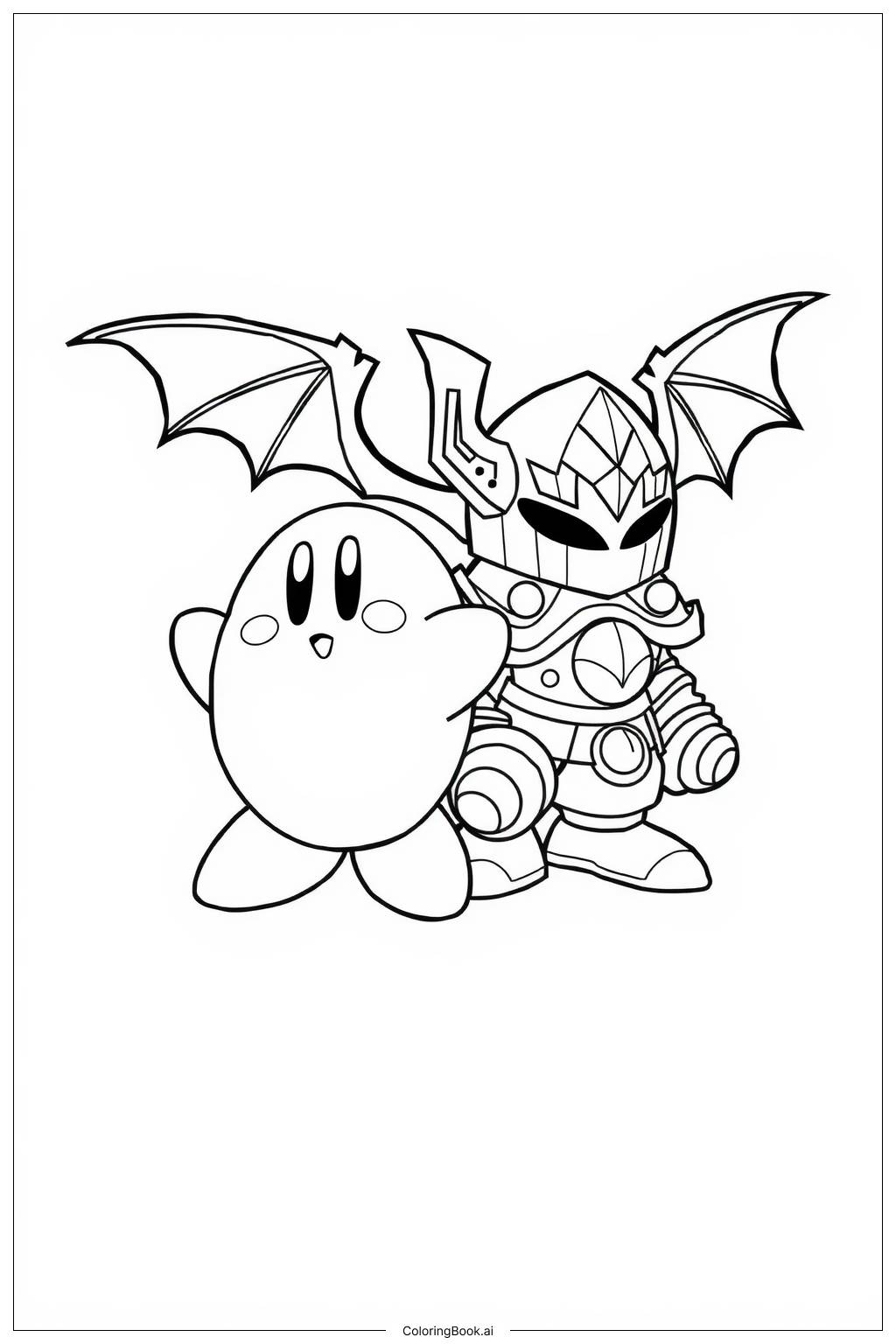  Kirby teaming up with Meta Knight Coloring Page 