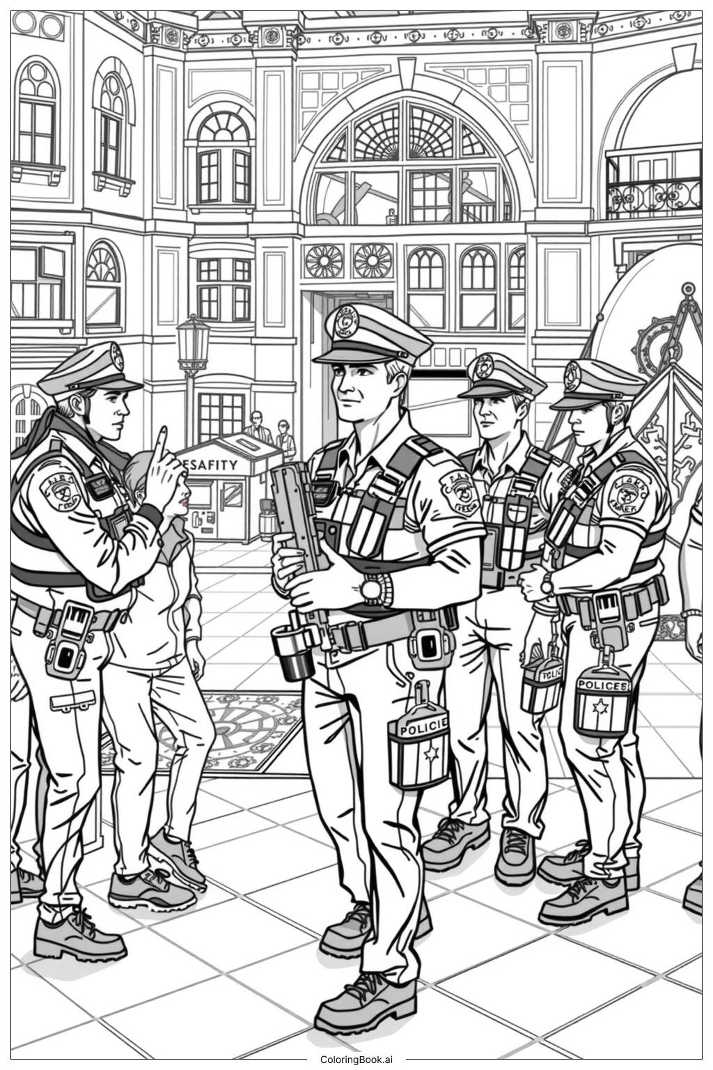  Police Officers Engaging with the Community Coloring Page 