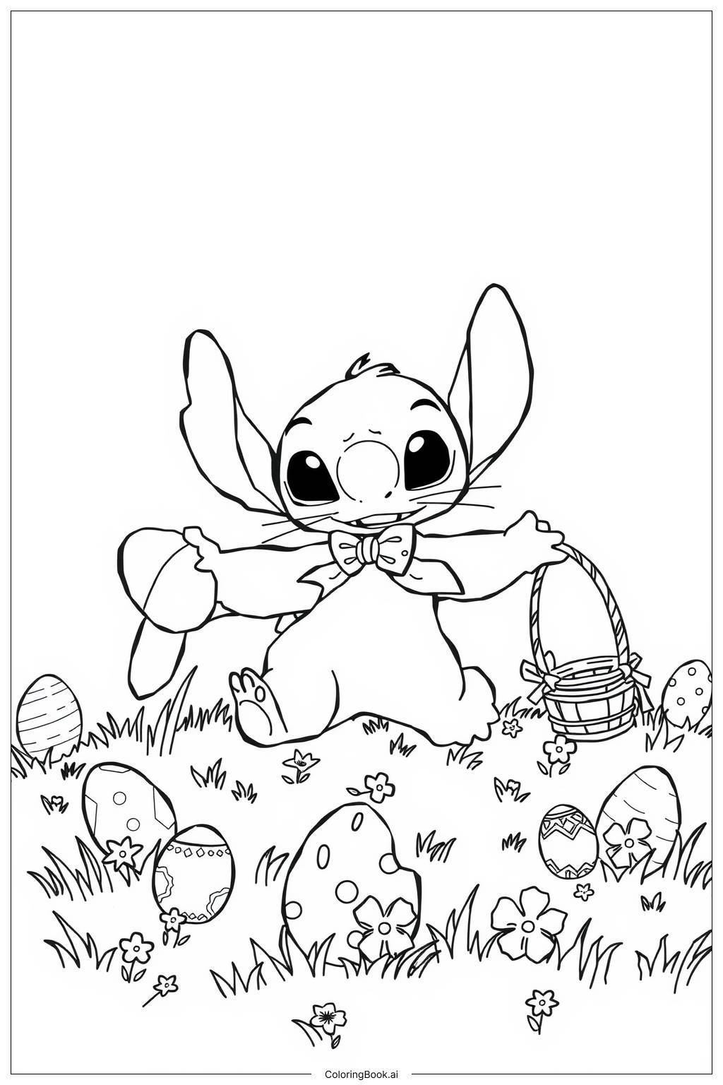  Page de coloriage L'Aventure du Lapin de Pâques Stitch 