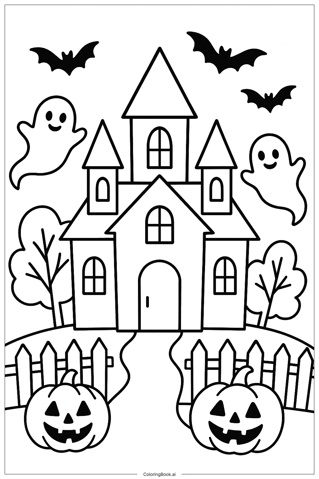 A Spooky Halloween House Coloring Page