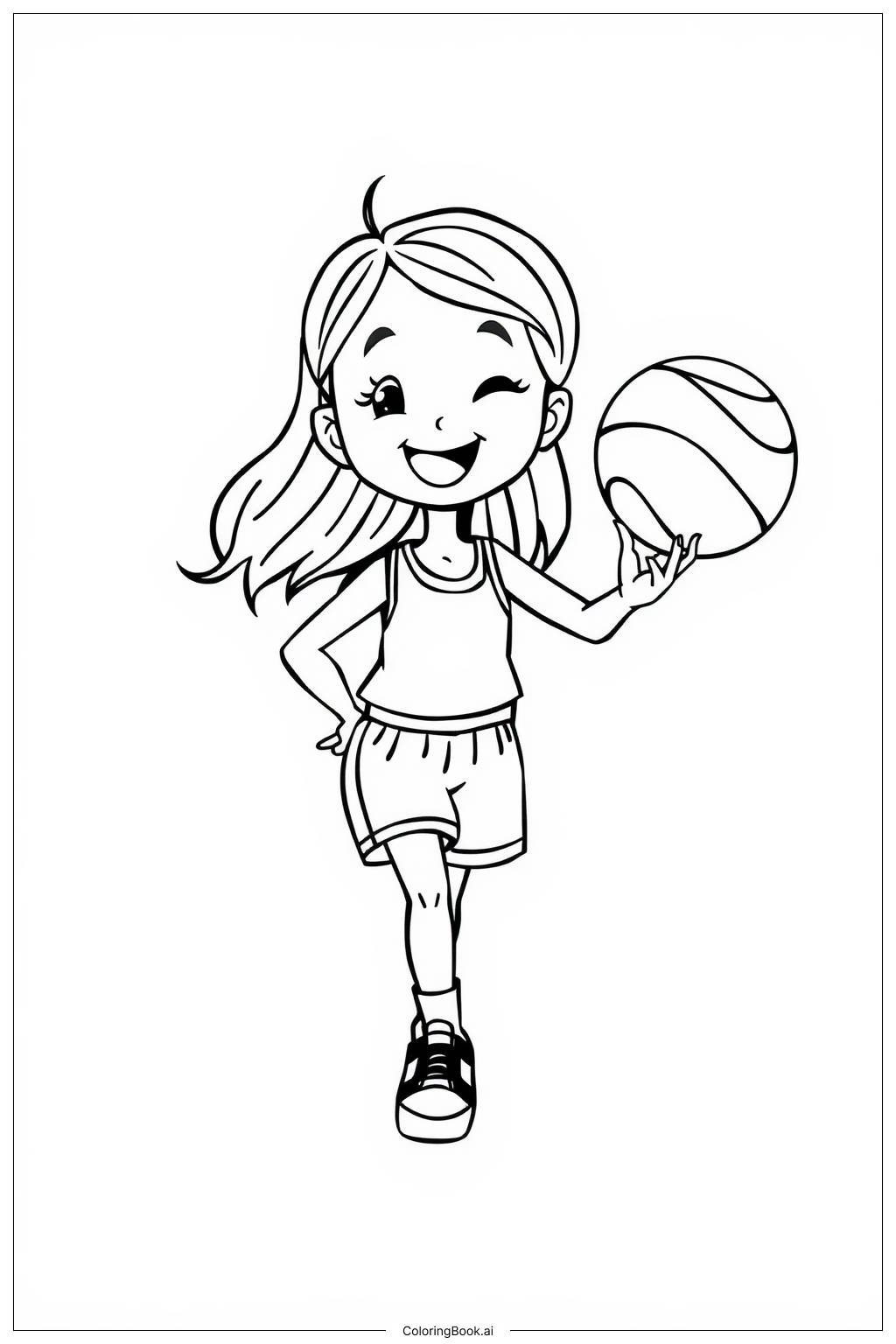  Página para colorear de chica de baloncesto sonriente 