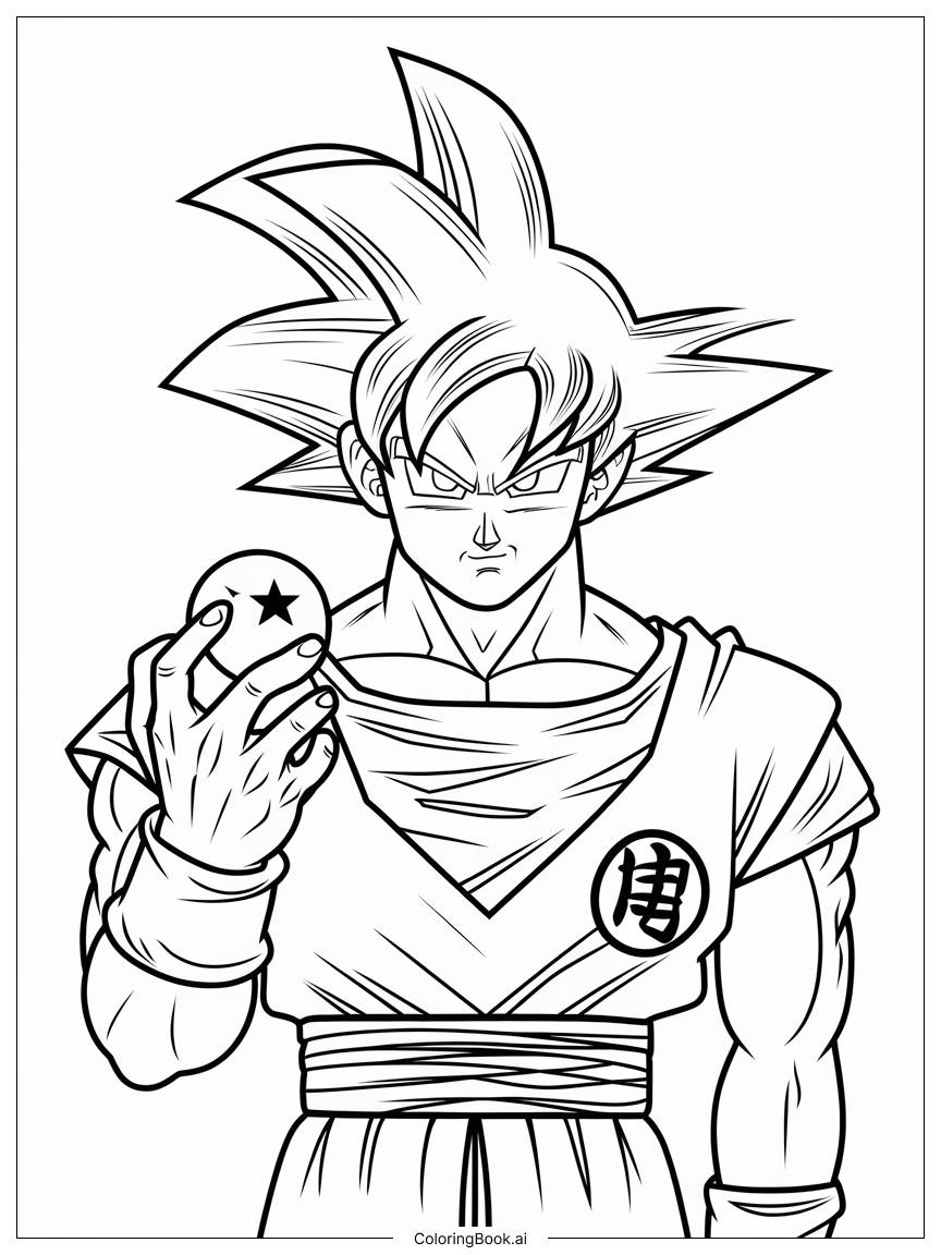  Página para colorir de goku segurando uma esfera do dragão 