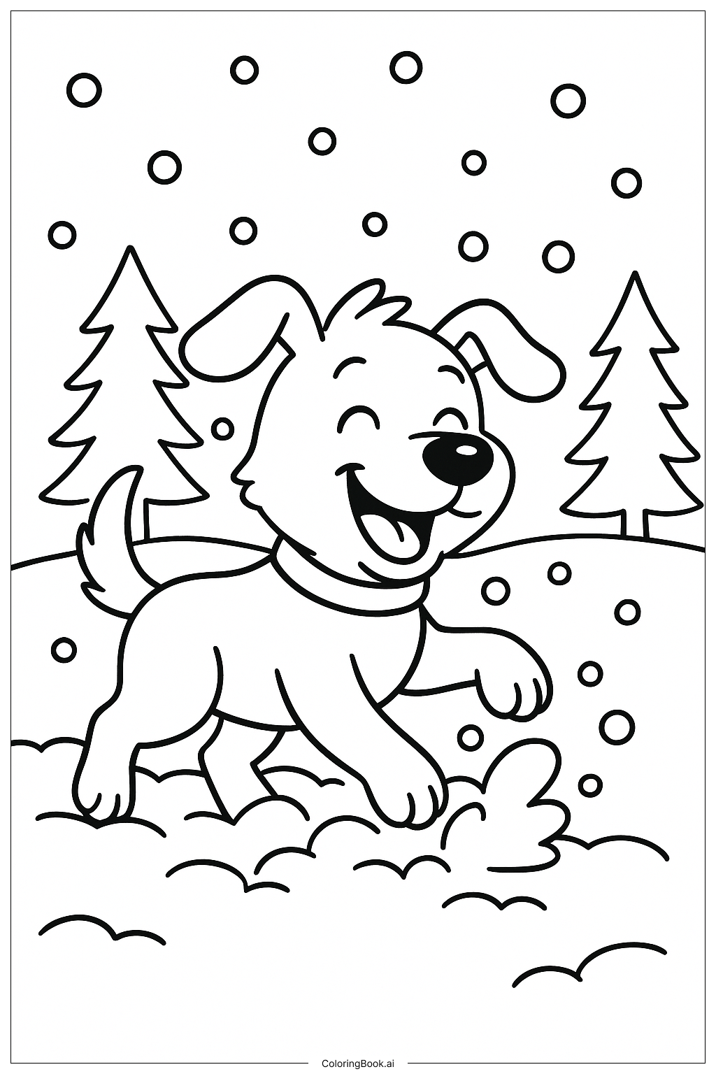  눈 속에서 노는 강아지의 하루 색칠공부 페이지 