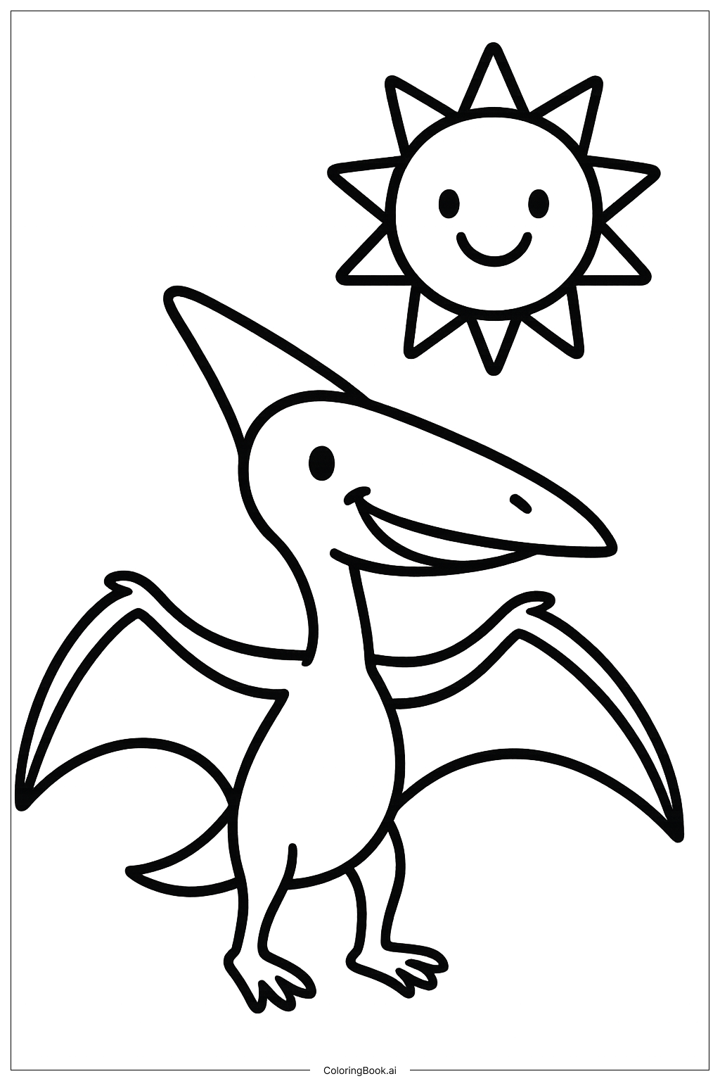  Página para colorir de Quetzalcoatlus Feliz Com O Sol 