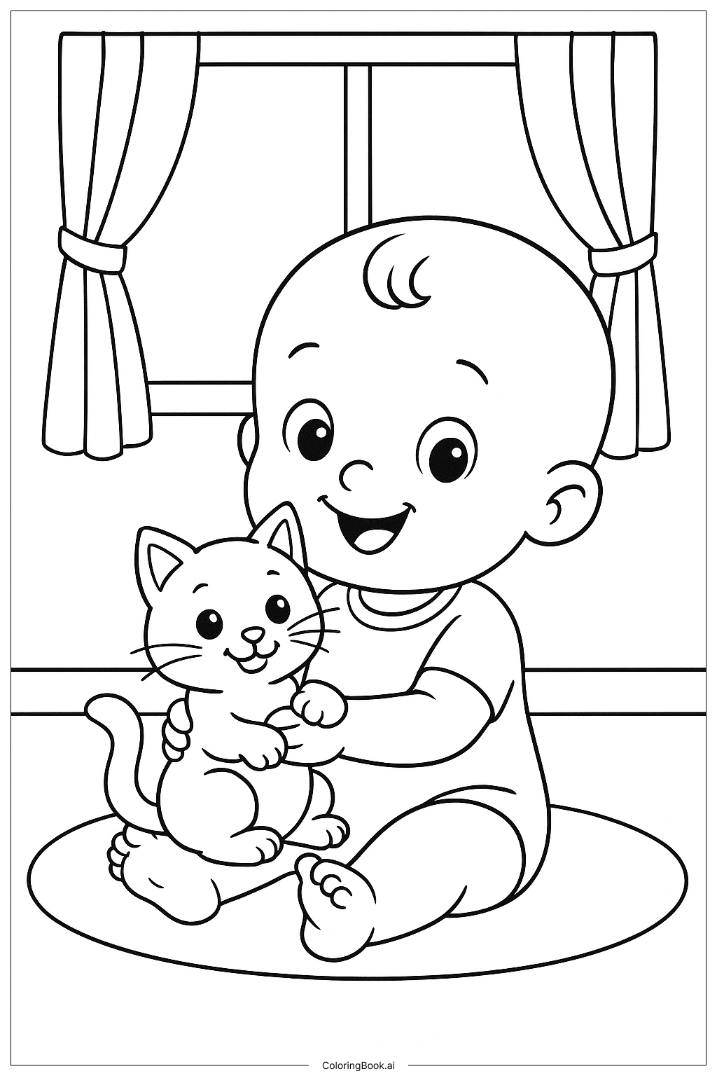  Baby With A Kitten Coloring Page 