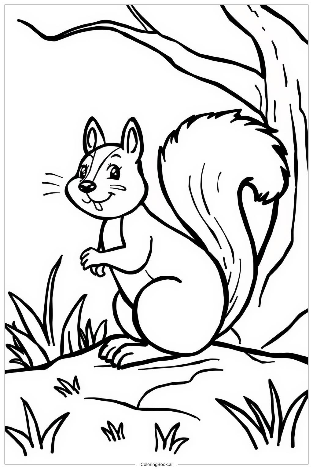  Page de coloriage Écureuil dans un parc 