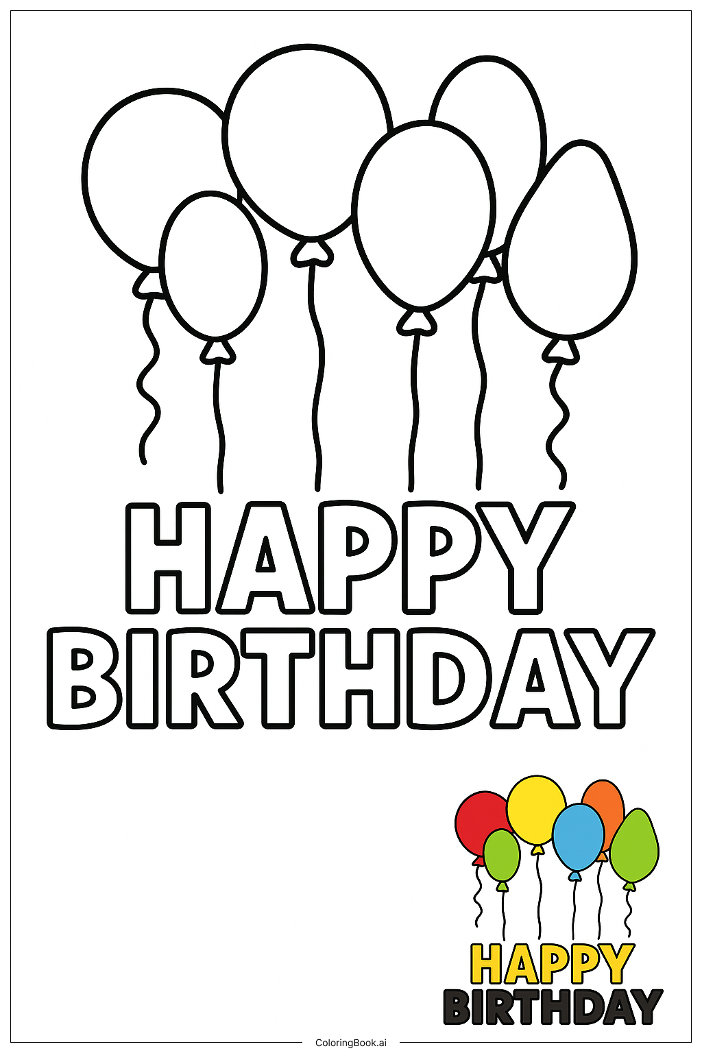  Happy Birthday Balloons Floating Coloring Page 
