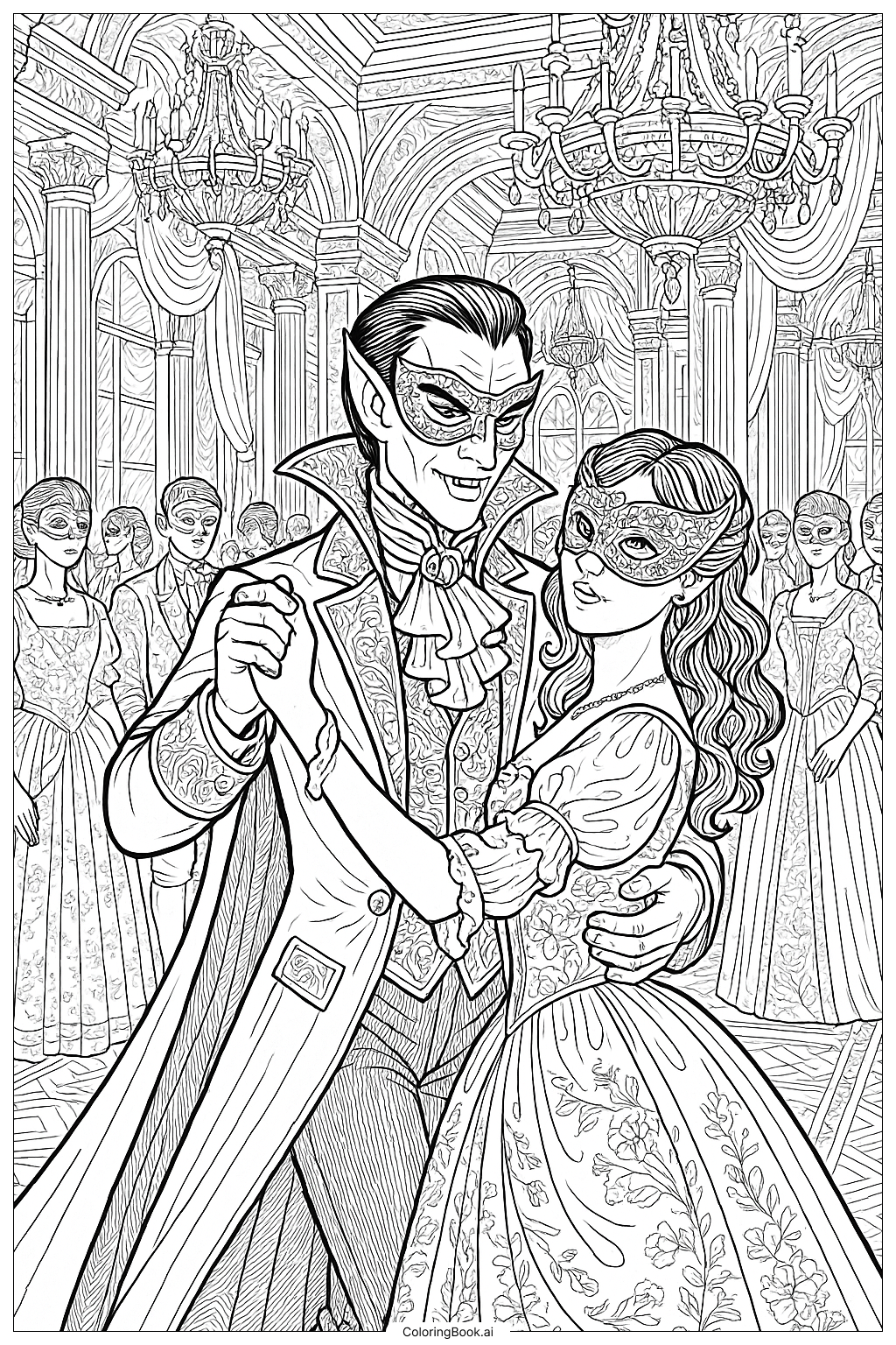 Página para colorir de Vampiro em um Baile de Máscaras