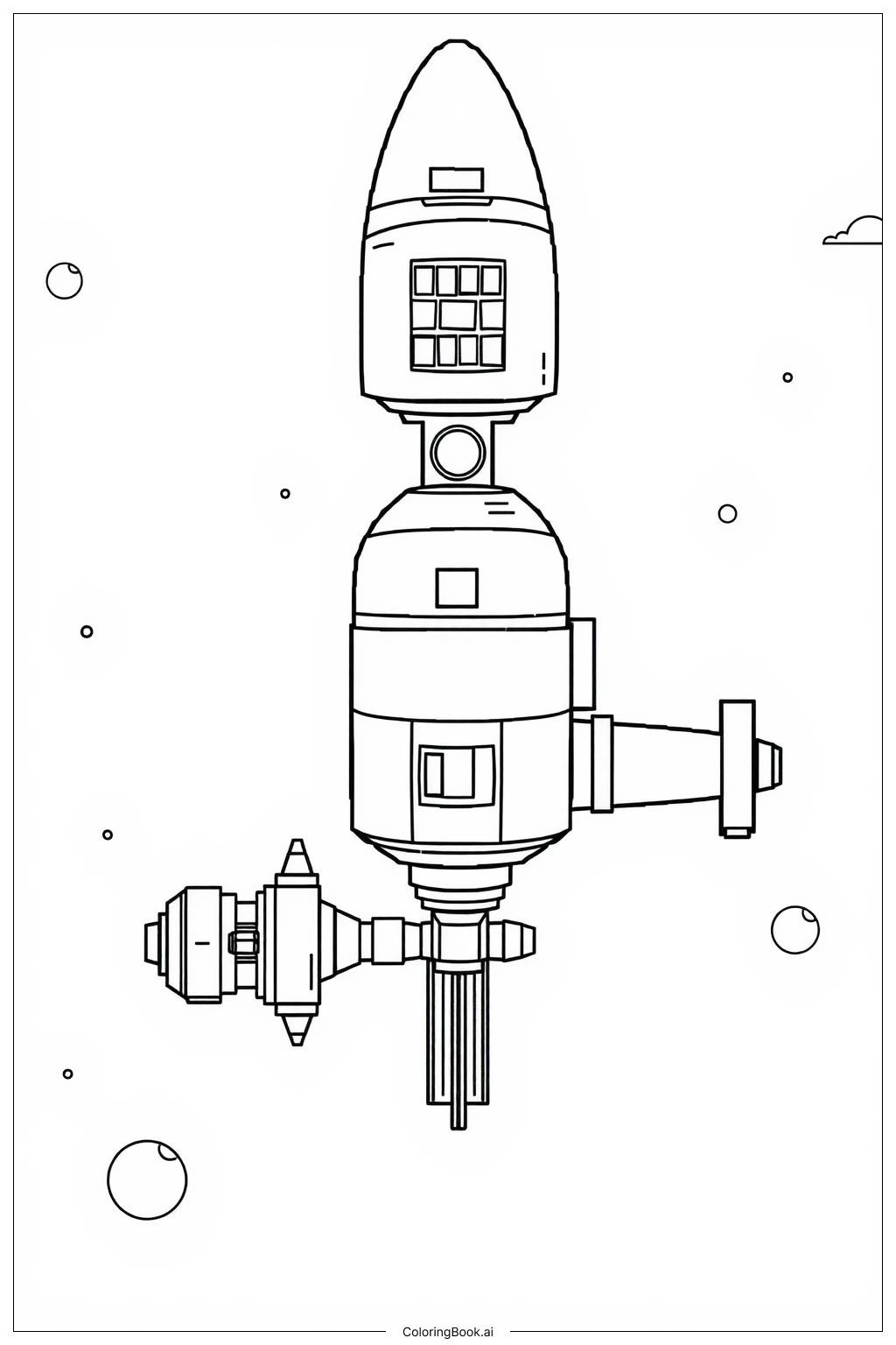  詳細なスペースステーションの塗り絵ページ 