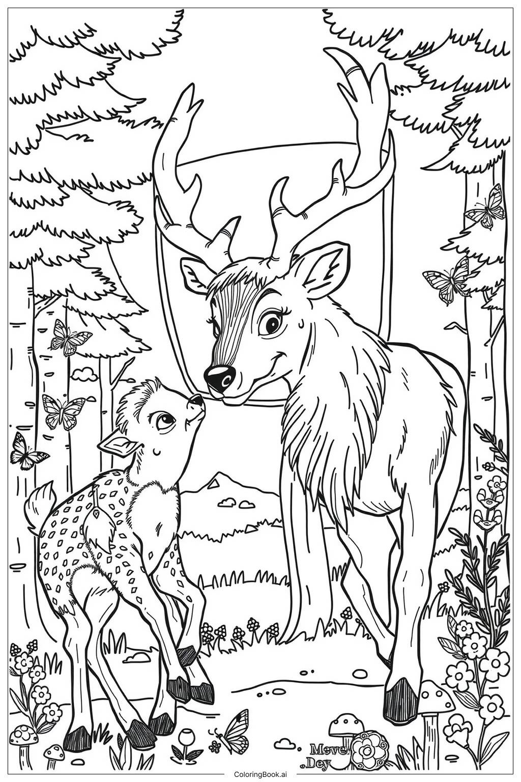  Page de coloriage renne et son bébé 