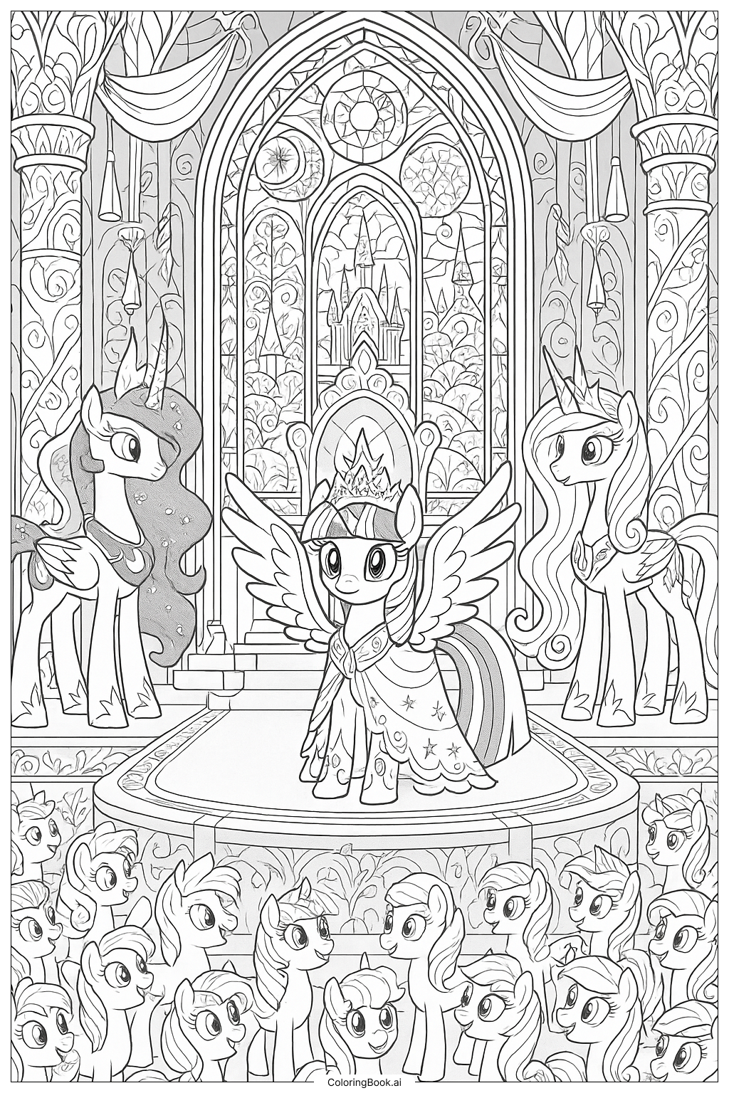  Page de coloriage Cérémonie de Couronnement d'Alicorne de Twilight Sparkle 
