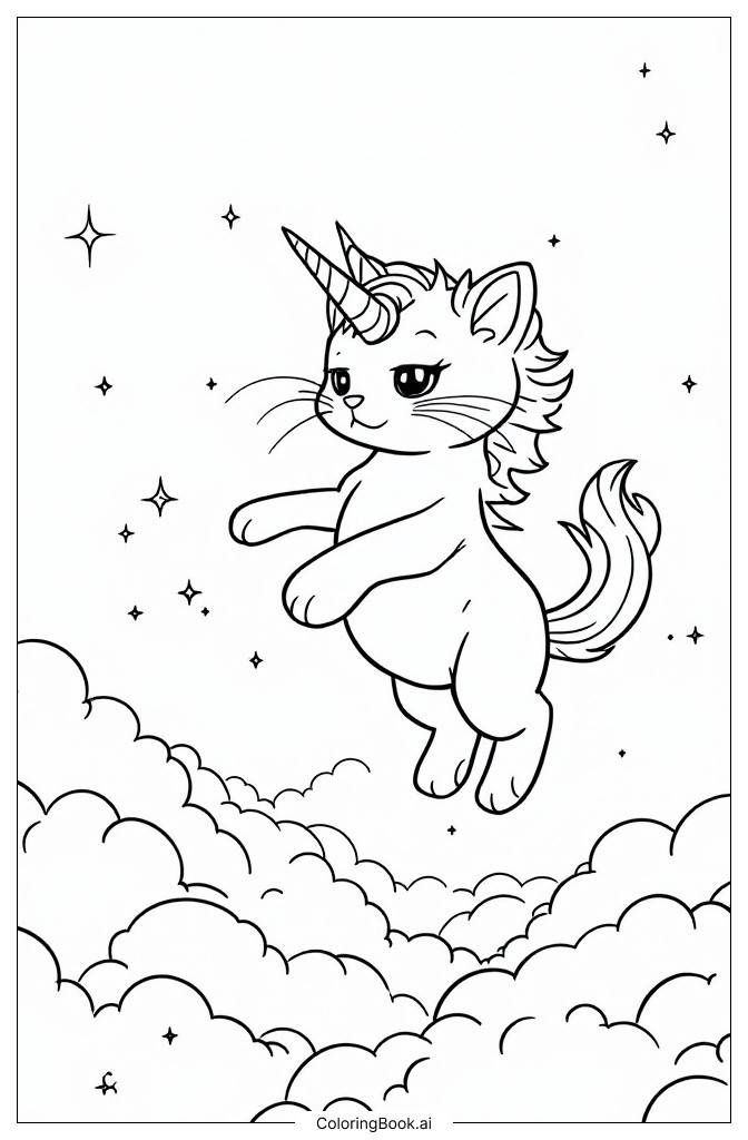  Cat Jumping on Clouds Coloring Page 