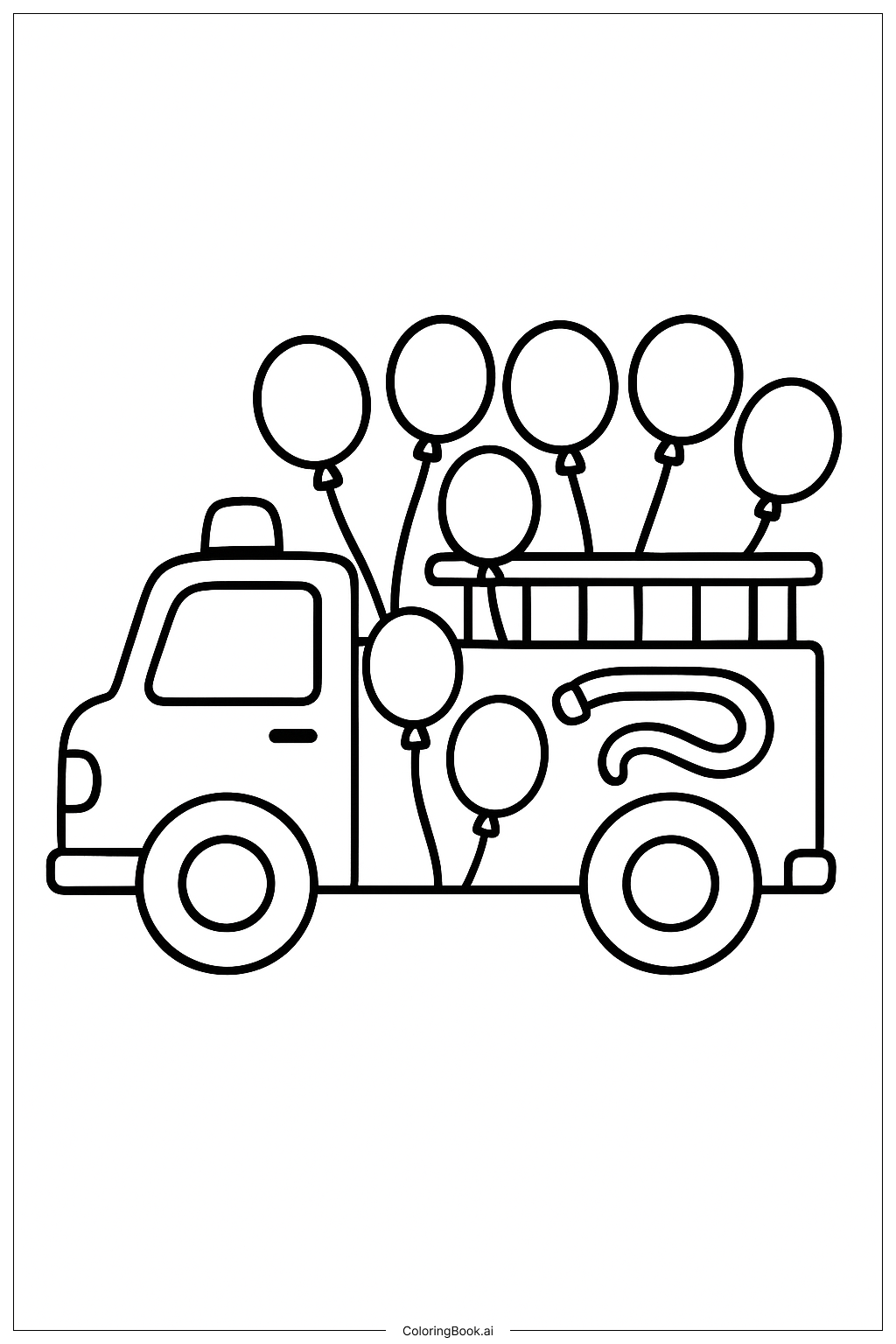  Page de coloriage Camion de pompiers avec des motifs de ballons 