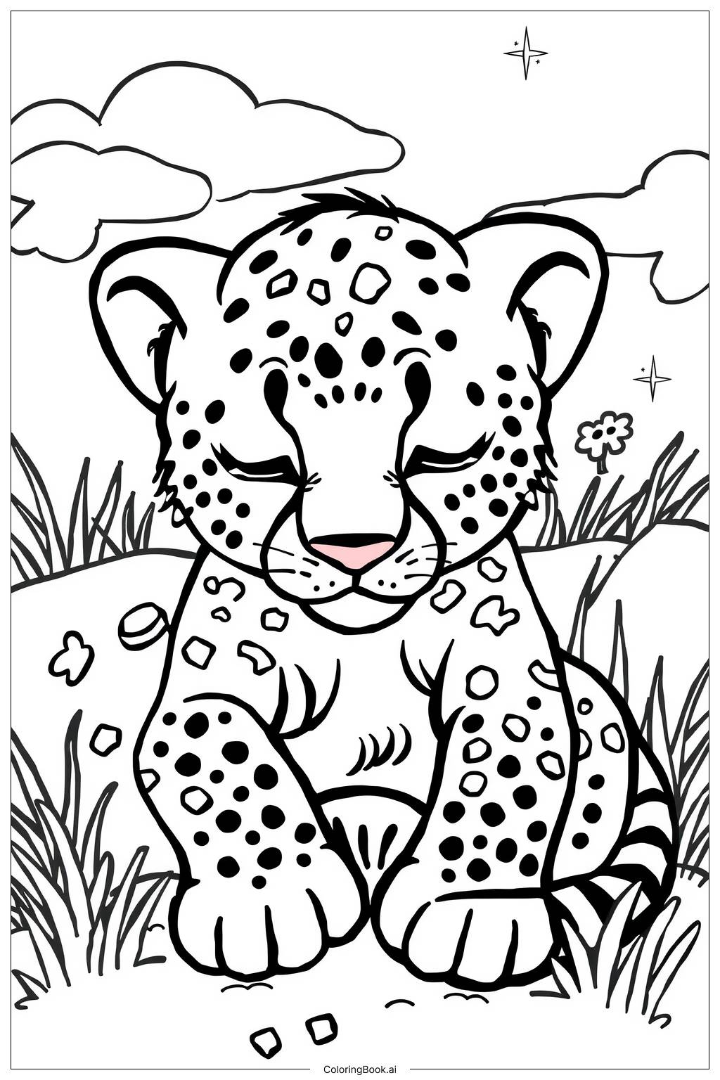  Page de coloriage bébé guépard jouant 