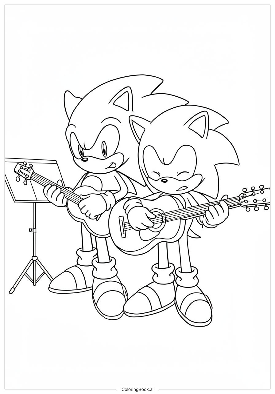  Page de coloriage Sonic Band Jouant de la Musique 