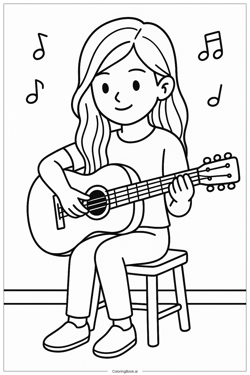  Página para colorir de Blackpink Rosé Tocando Violão 