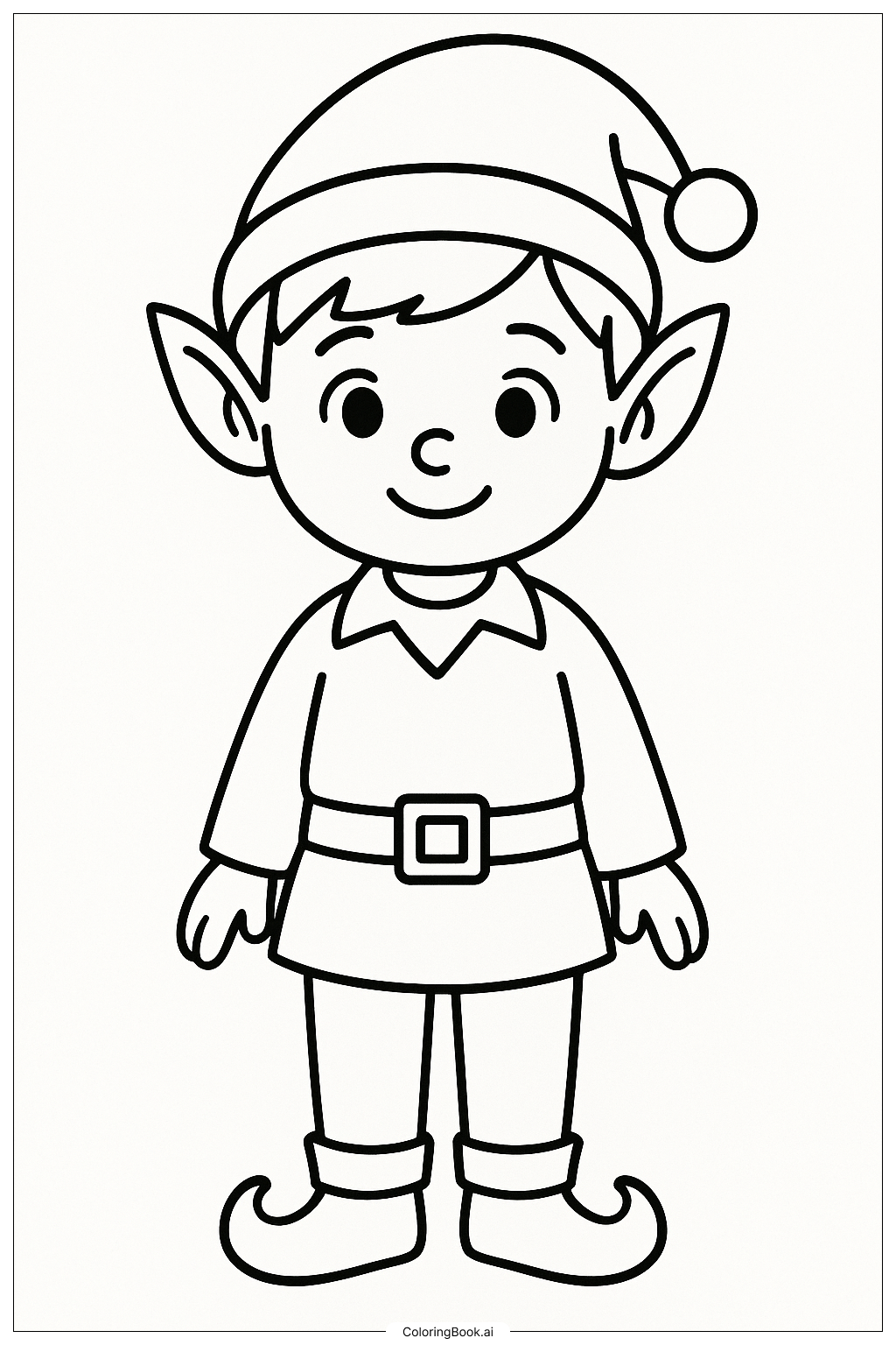  Página para colorir de Menino Elfo de Roupas Simples 