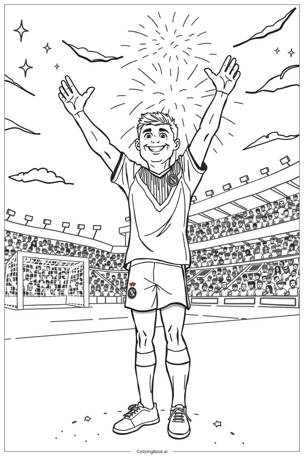  Ronaldo in a Stadium with Fireworks Celebrating Victory Coloring Page 