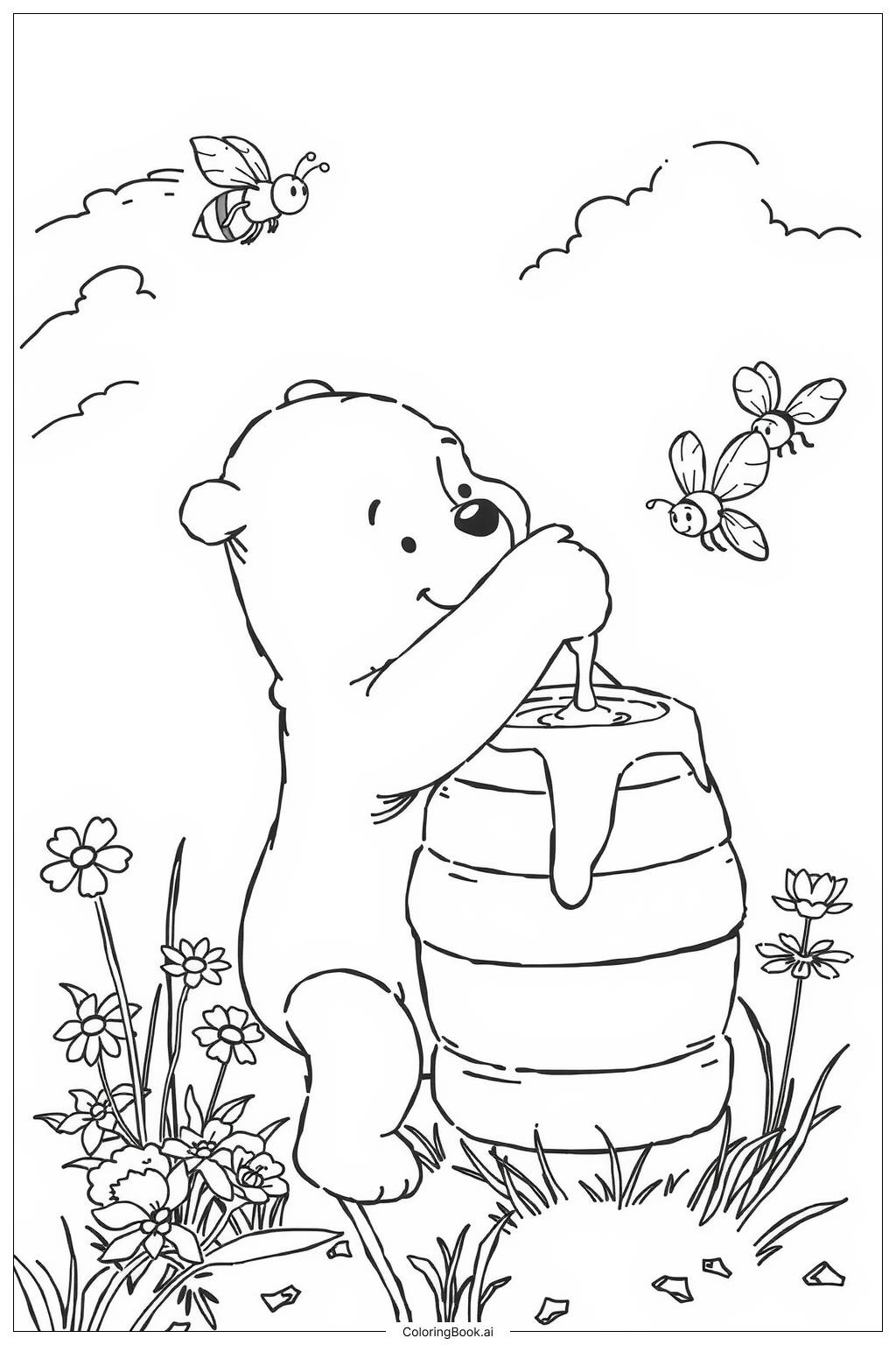  Página para colorear de winnie the pooh tarro de miel 