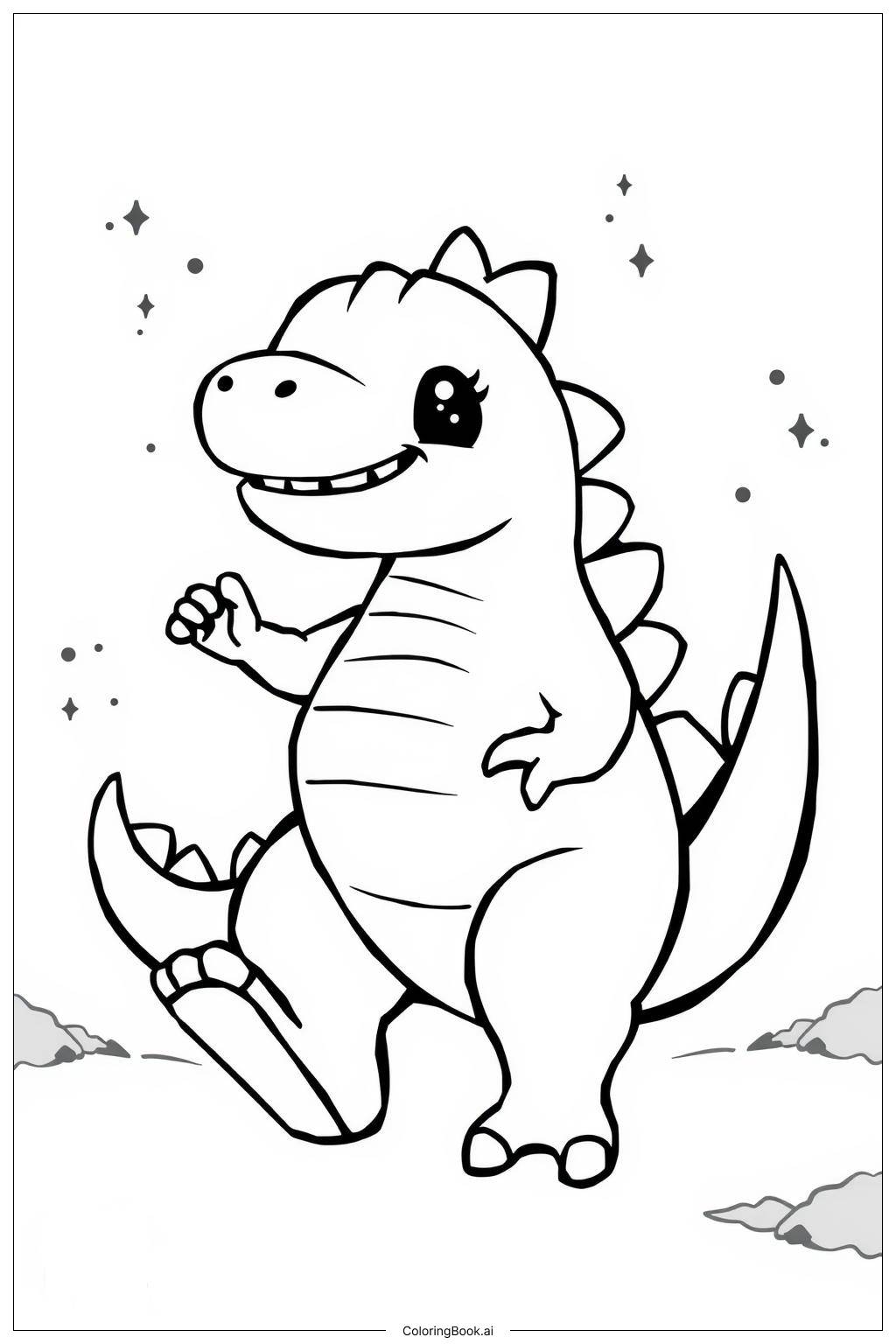  Página para colorear de mini godzilla caminando 