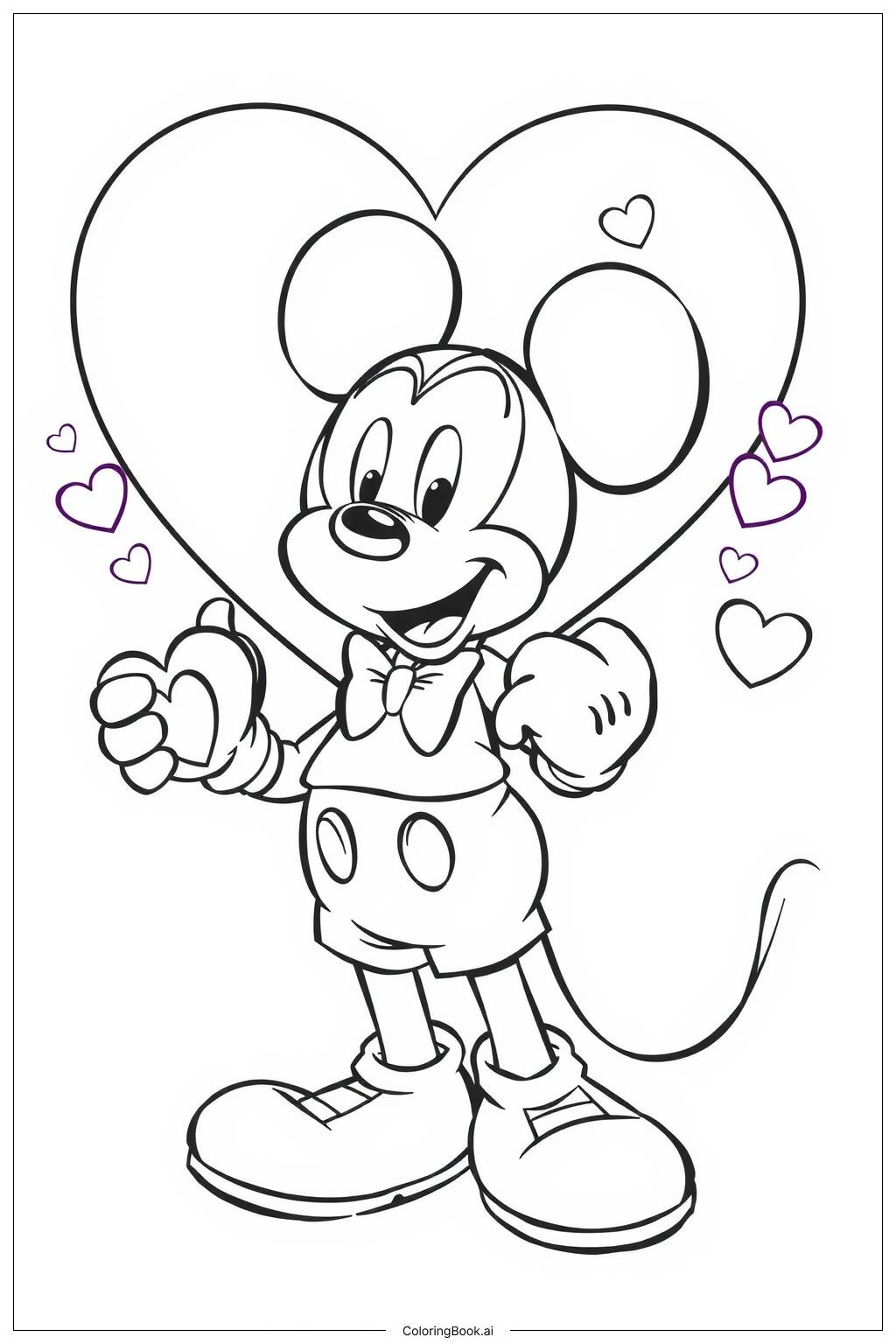  Page de coloriage Carte de Saint-Valentin Mickey Mouse 