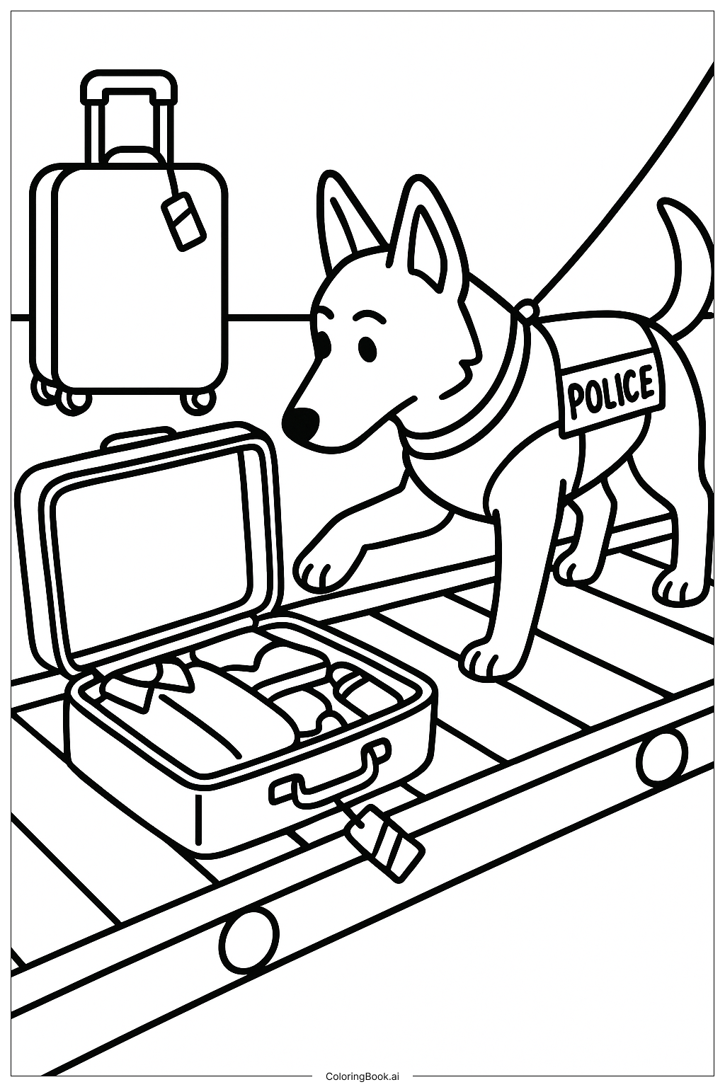  Police Dog Sniffing Luggage Coloring Page 