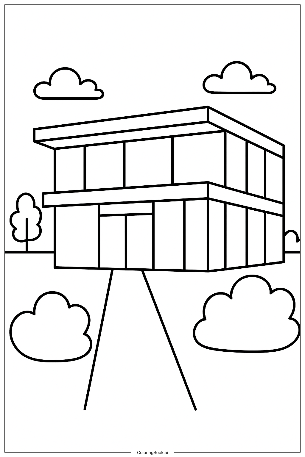 A Modern Glass House Coloring Page