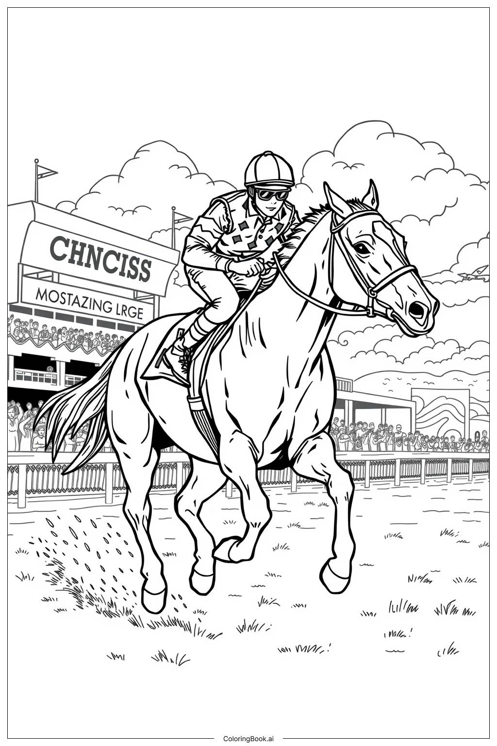  Page de coloriage Jockey en Course sur un Cheval au Galop-2 