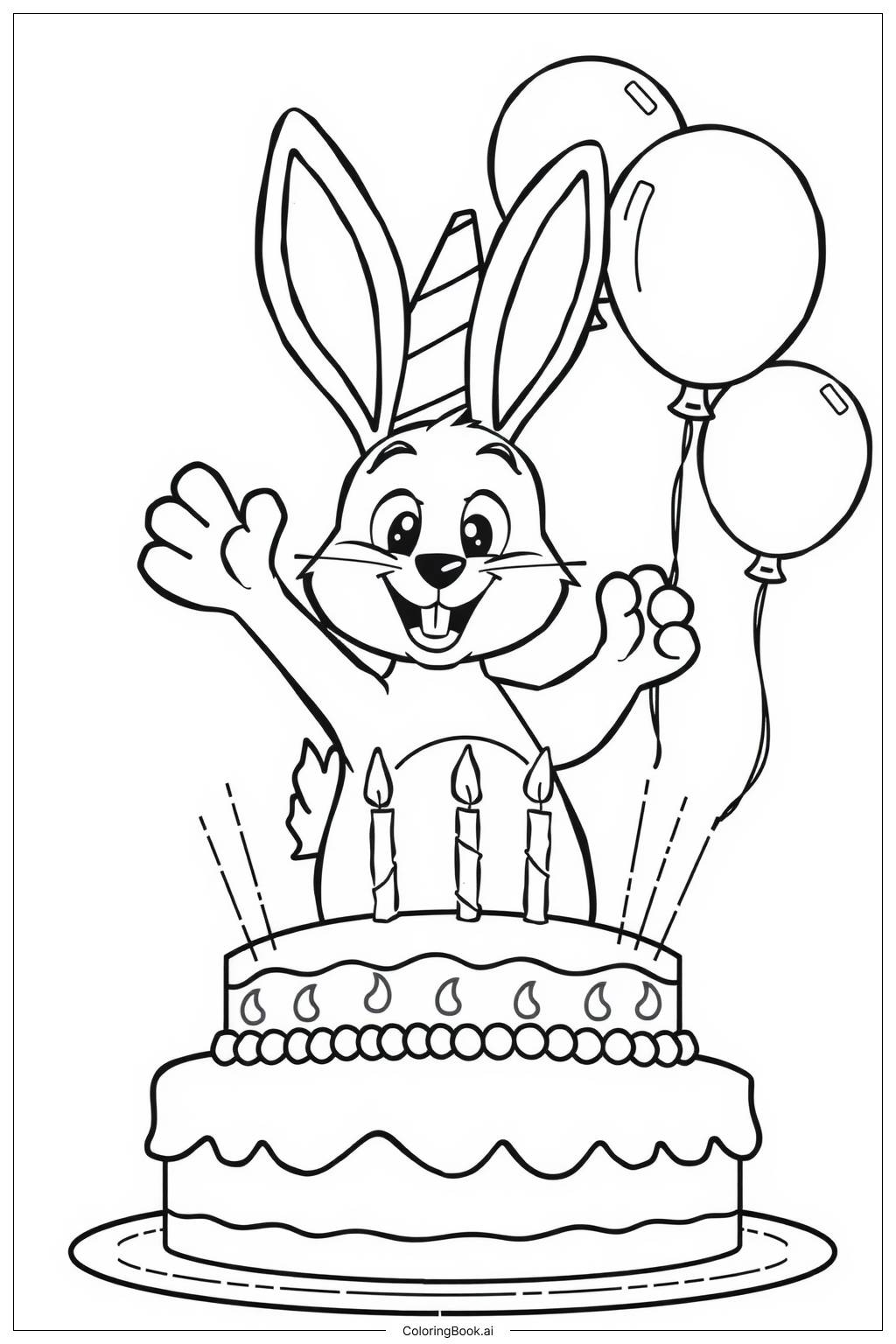  Bunny Birthday Celebration Coloring Page 