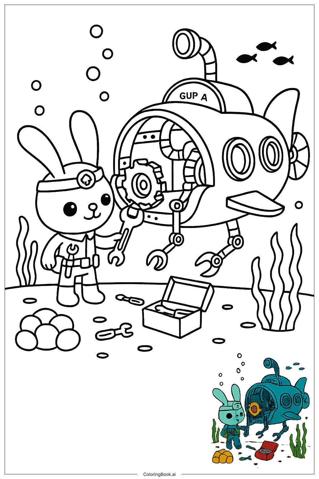 Trang tô màu Tweak The Bunny Sửa Chữa Tàu Ngầm GUP-A 