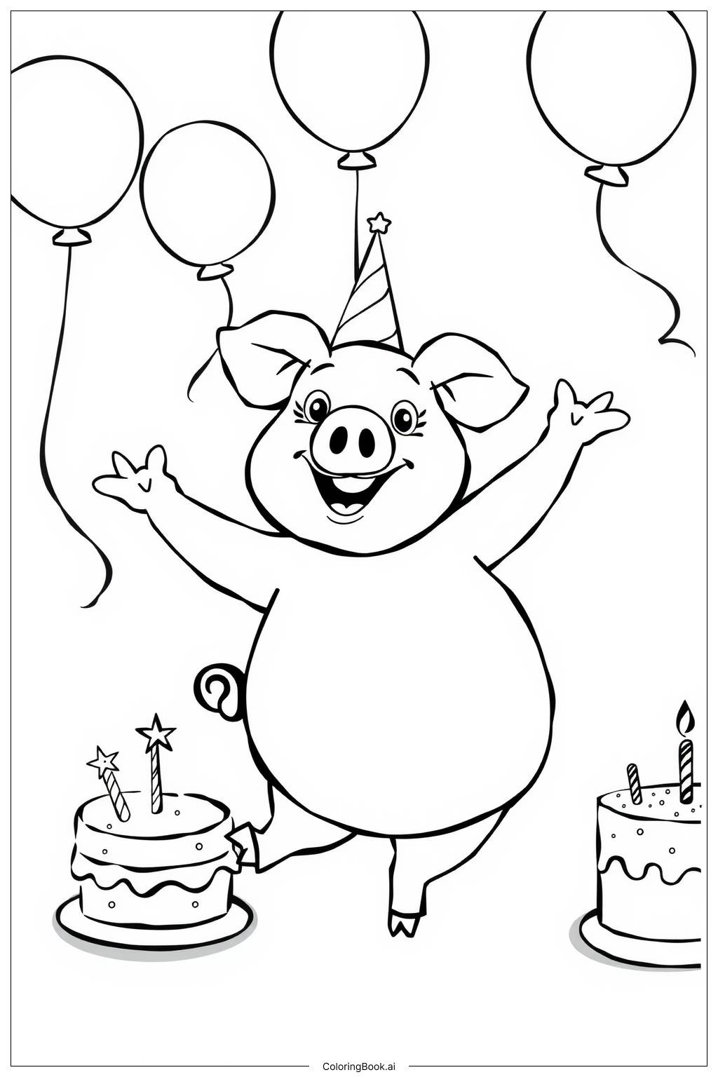  Page de coloriage Cochon dansant à une fête d'anniversaire 