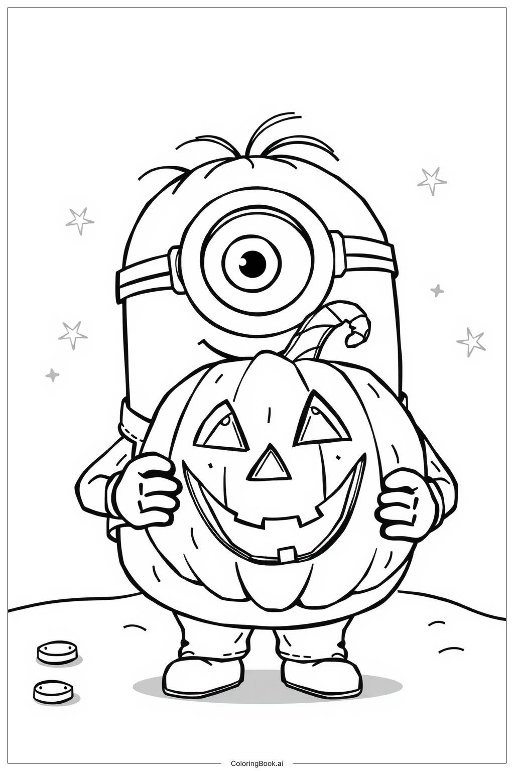  Página para colorear de minion sosteniendo una calabaza para Halloween 