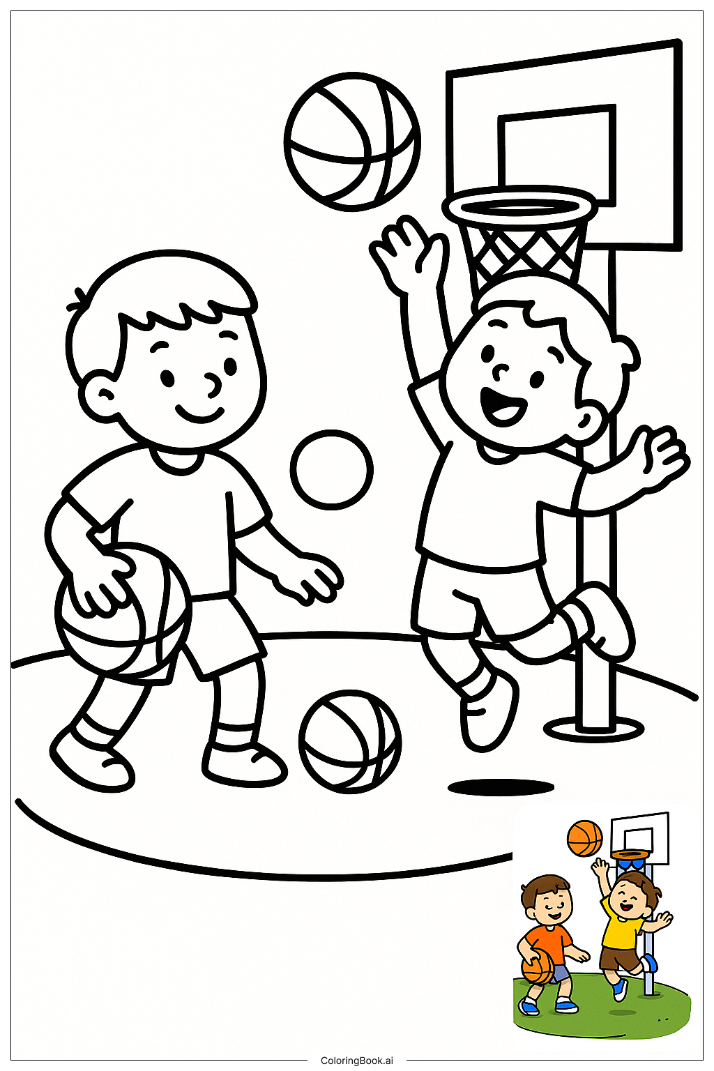  Friends Playing Basketball At Park著色頁 