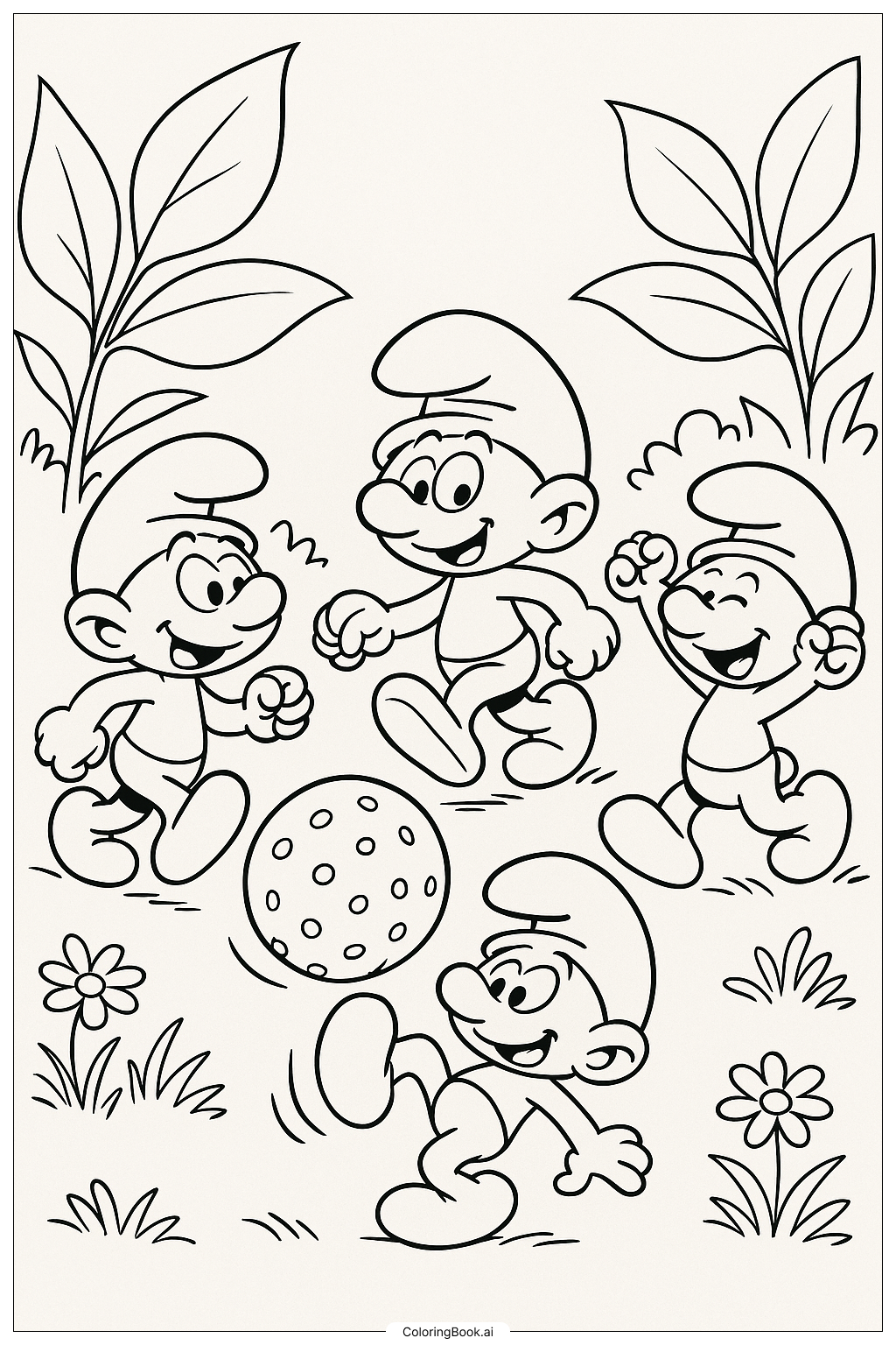  Smurfs Playing Soccer With A Berry Coloring Page 