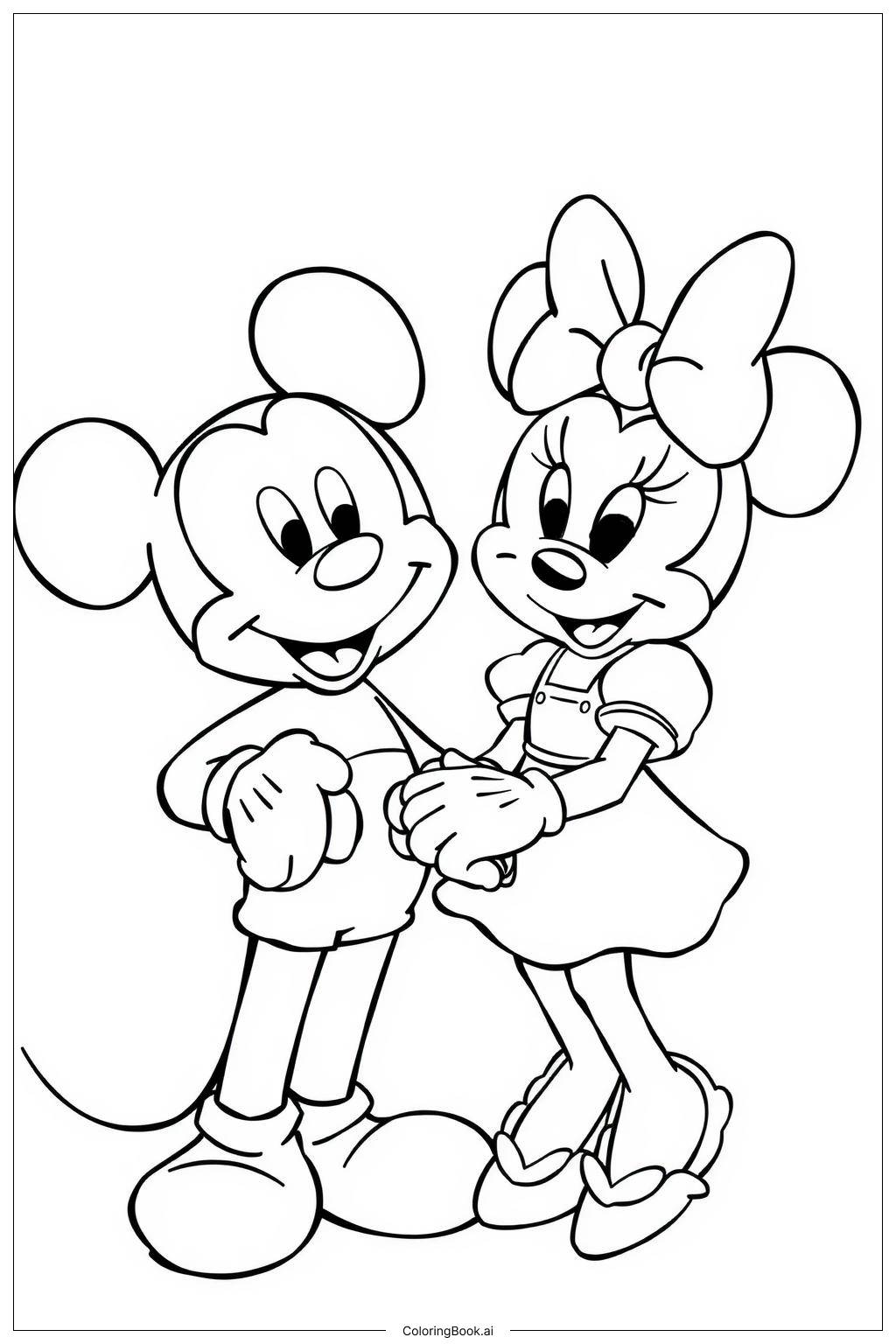  Página para colorear de Lindo Mickey y Minnie Juntos 