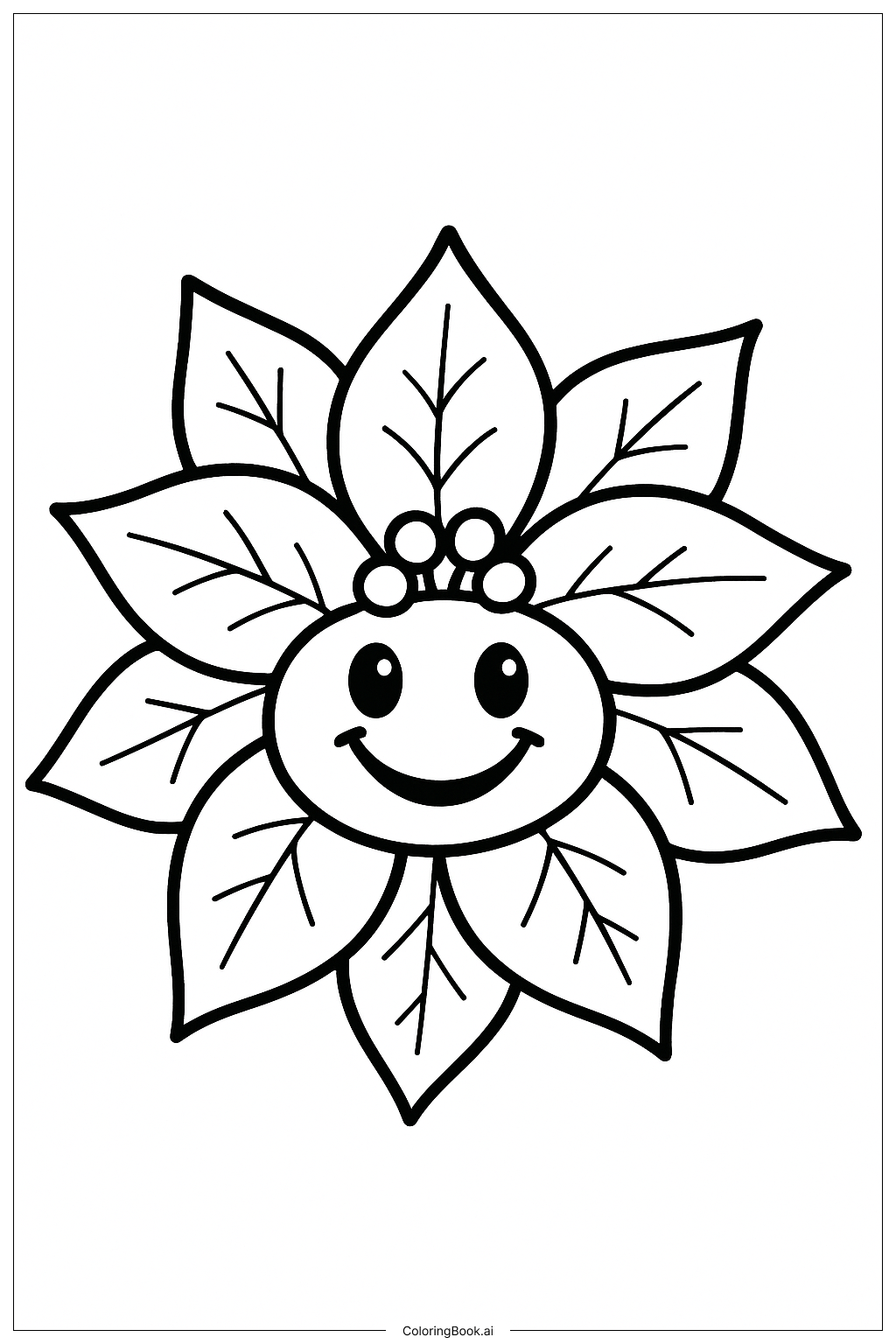 Happy Poinsettia With Big Smile Coloring Page