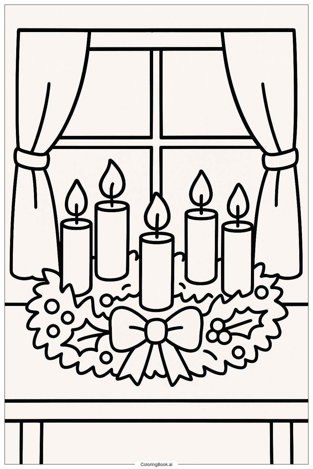  Advent Wreath by a Window Ausmalseite 